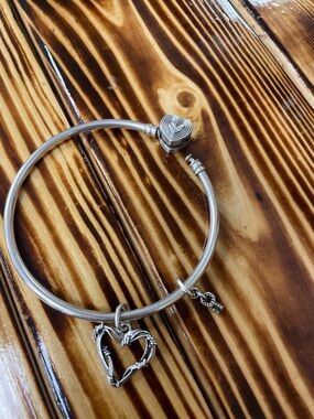 Pandora Silver Heart Charm Bangle Bracelet